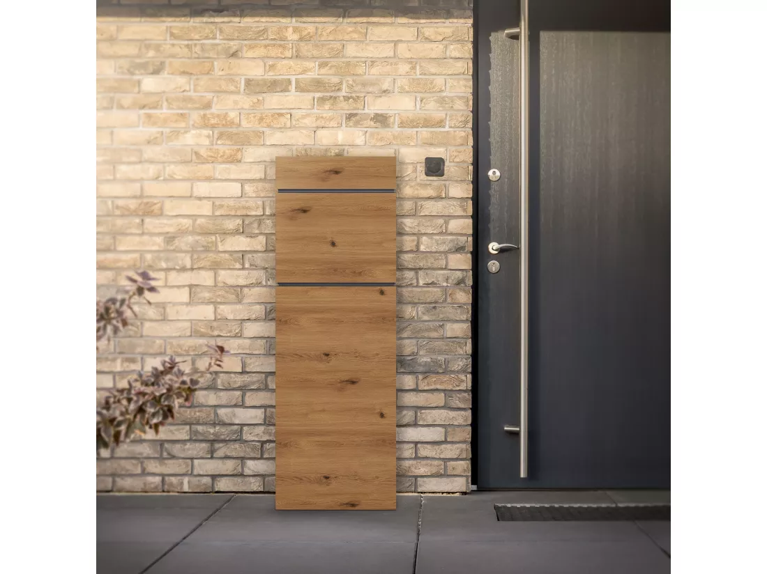 Boîte aux lettres sur pied acier brun aspect bois 39,5x14,1x115 cm boîte postale
