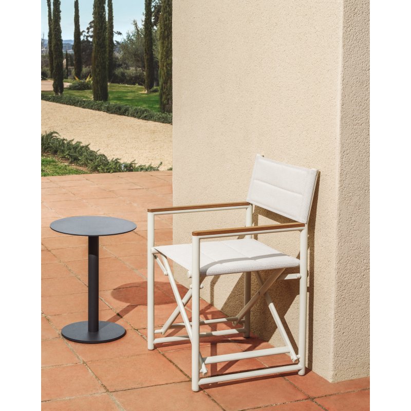 Chaise pliable d’extérieur Tisno en aluminium écru et textilène écru