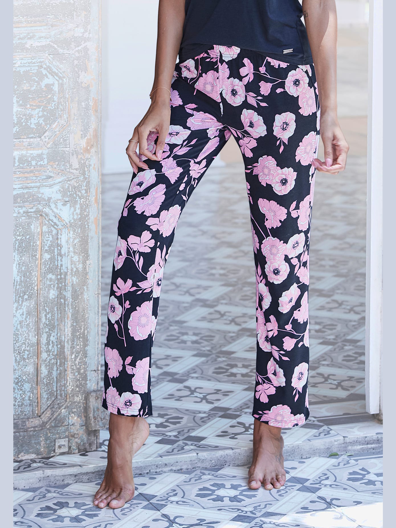 Pantalon de nuit pantalon de pyjama long avec rayures contrastées latérales