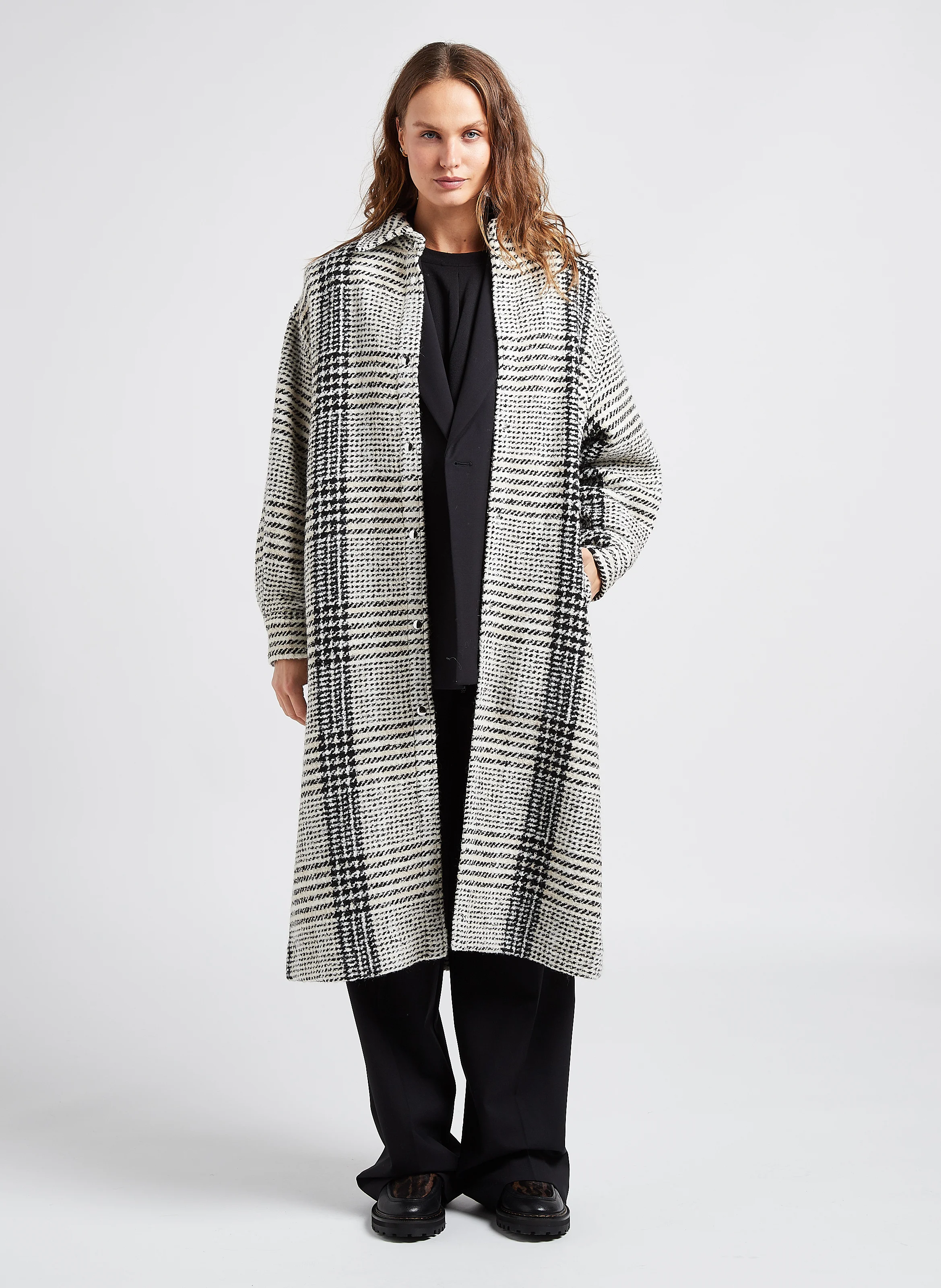 YEO - Manteau col classique à carreaux | Noir