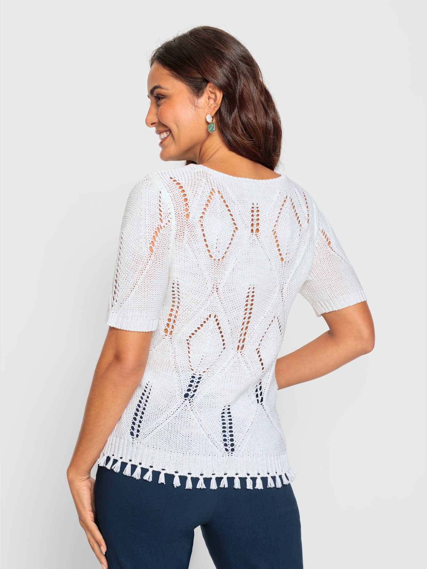 Pull ajouré fil fantaisie facile d'entretien