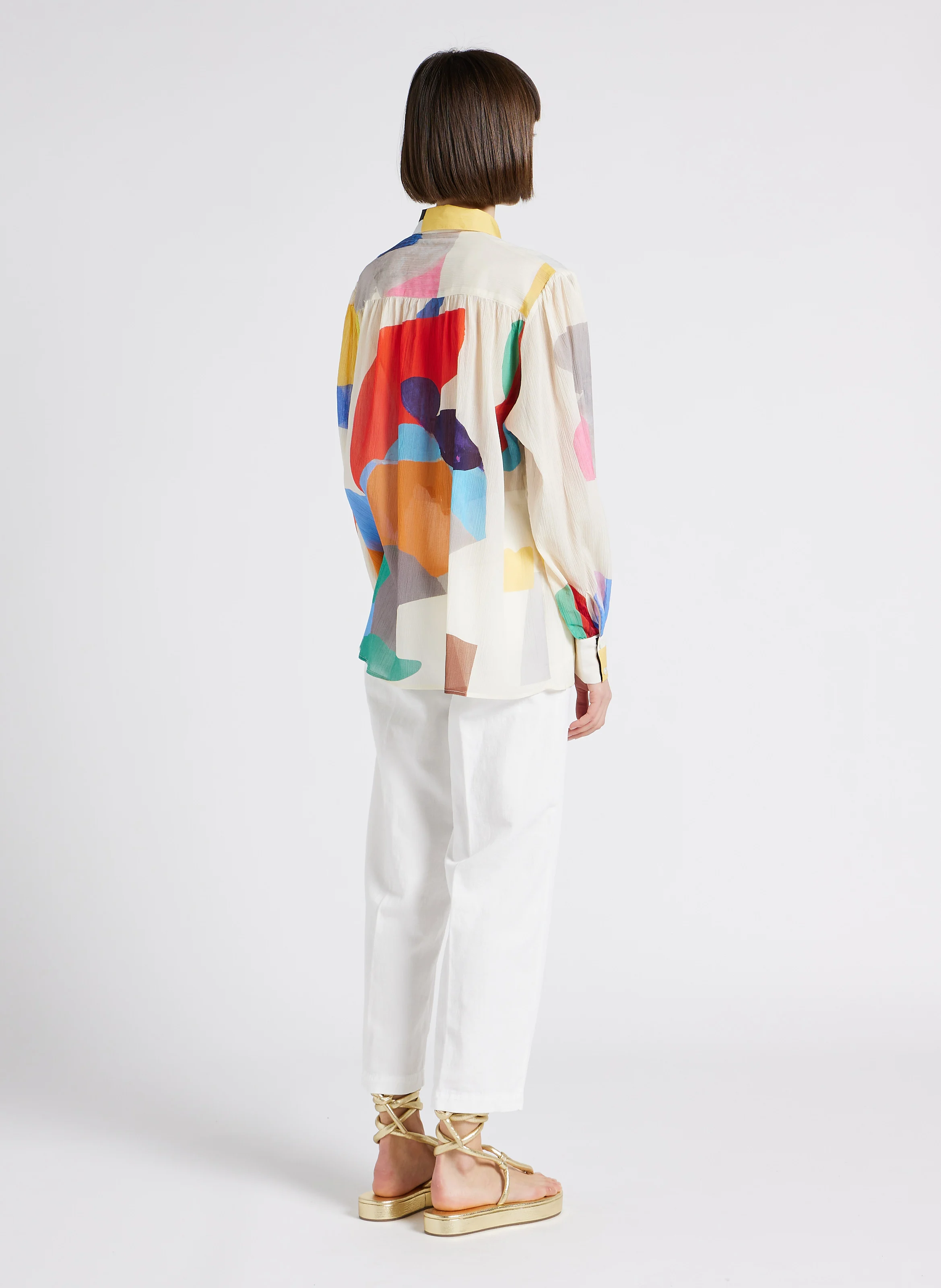 BIG COLORS - Chemise col classique imprimée en soie | Blanc
