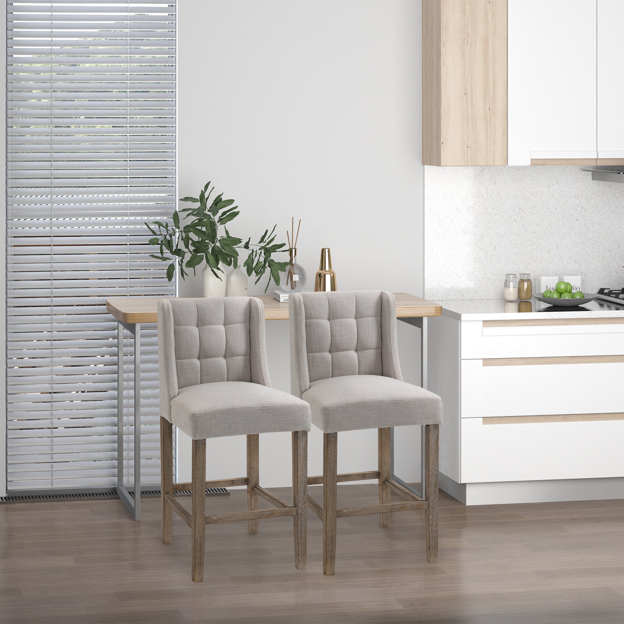 HOMCOM Barhocker 2-er Set, Gebogene Federn Beige 47 x 50 x 101 cm (BxTxH)