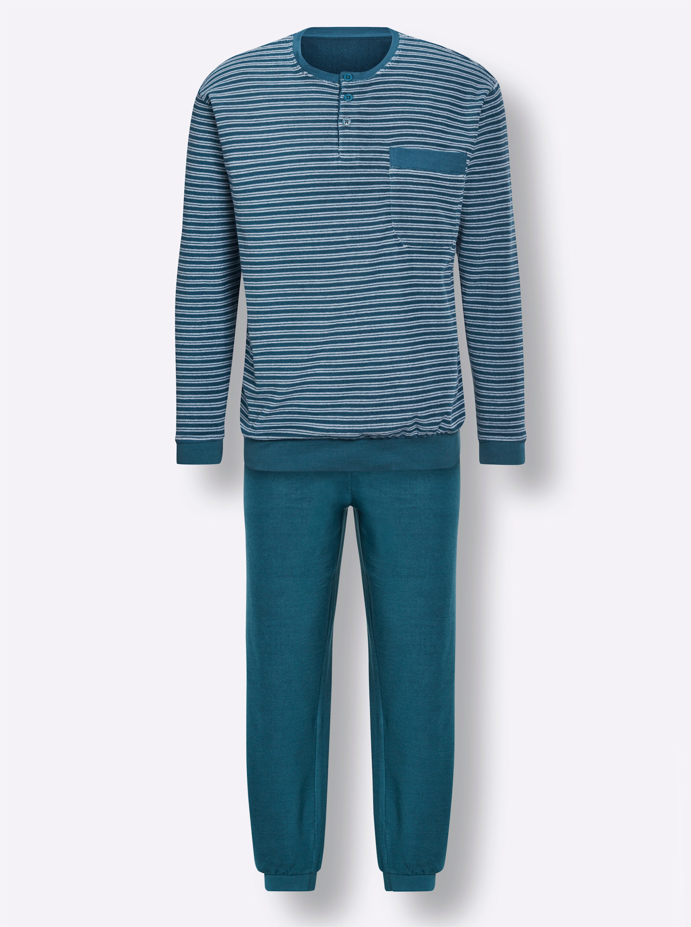 Comte Schlafanzug in aquapetrol-bleu-gestreift