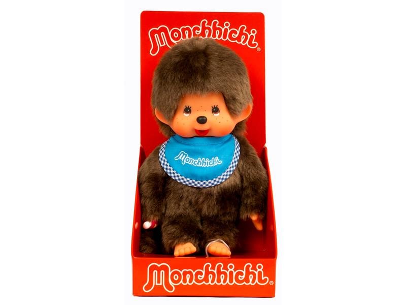 Monchhichi Kuscheltier Classic Boy Blue 20 cm Plüschfigur mit blauem Latz