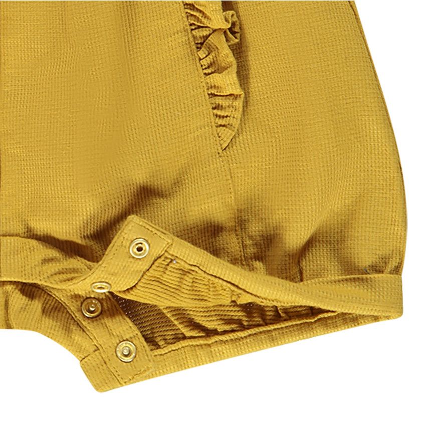 Salopette courte en coton armuré avec broderie pour bébé fille - Ecru
