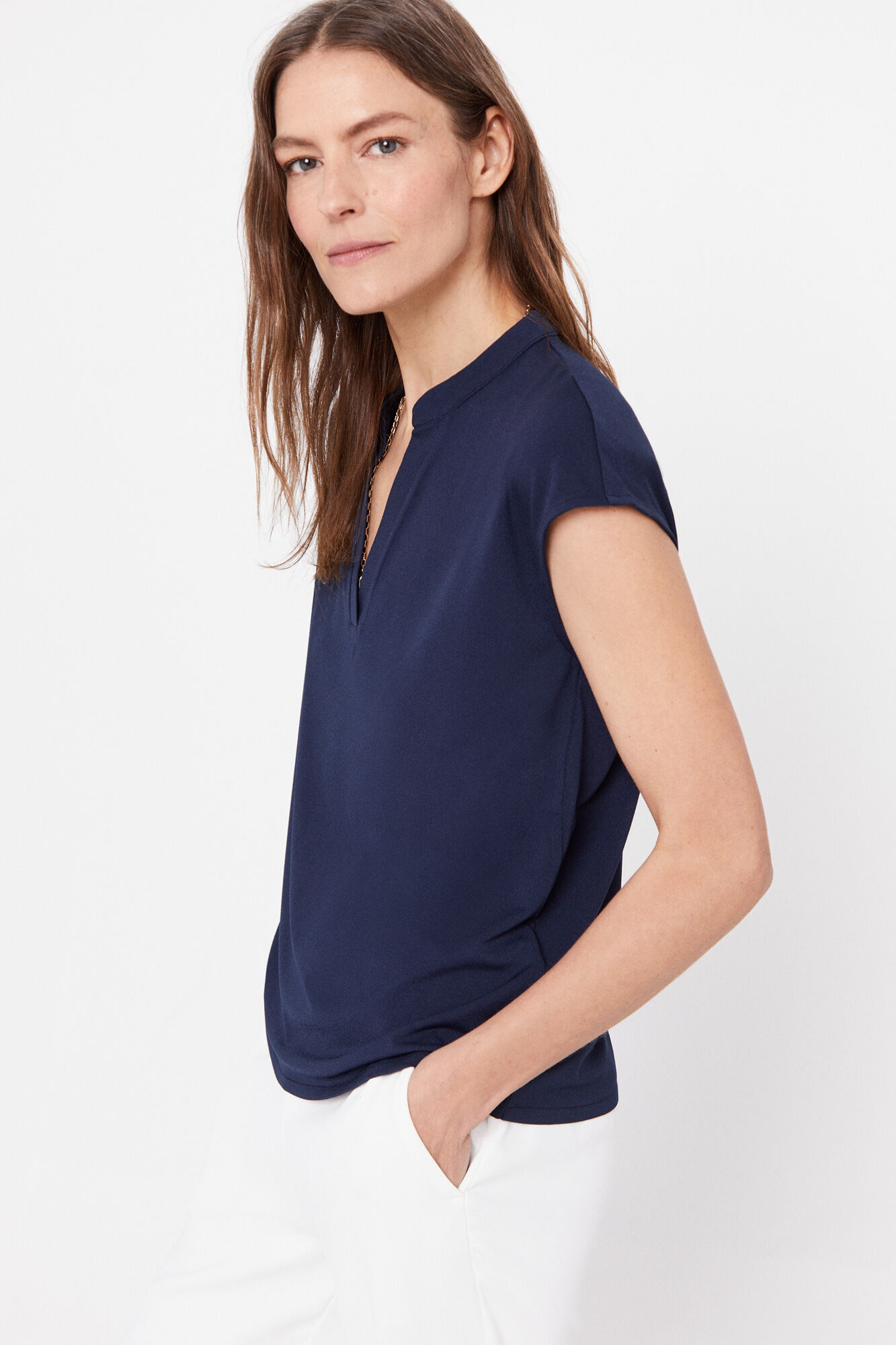 Blusa de malha fluida - Azul marinho