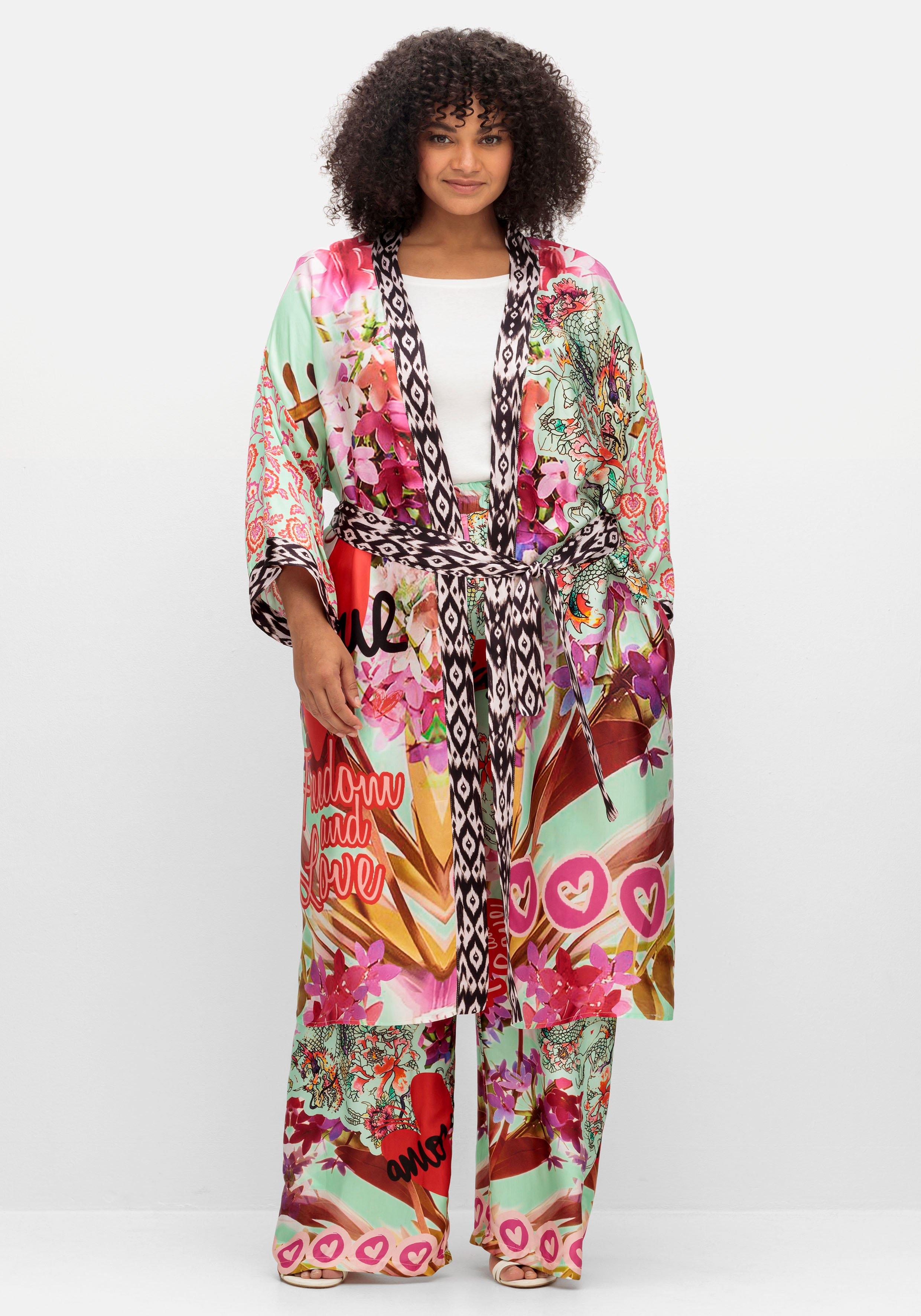 Kimono im Mustermix, aus Viskose-Satin