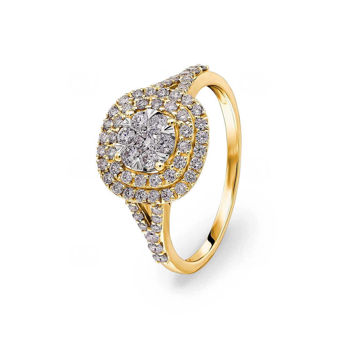 0.80 Karat Diamanten Halo Damenring 750/18 K Gelbgold