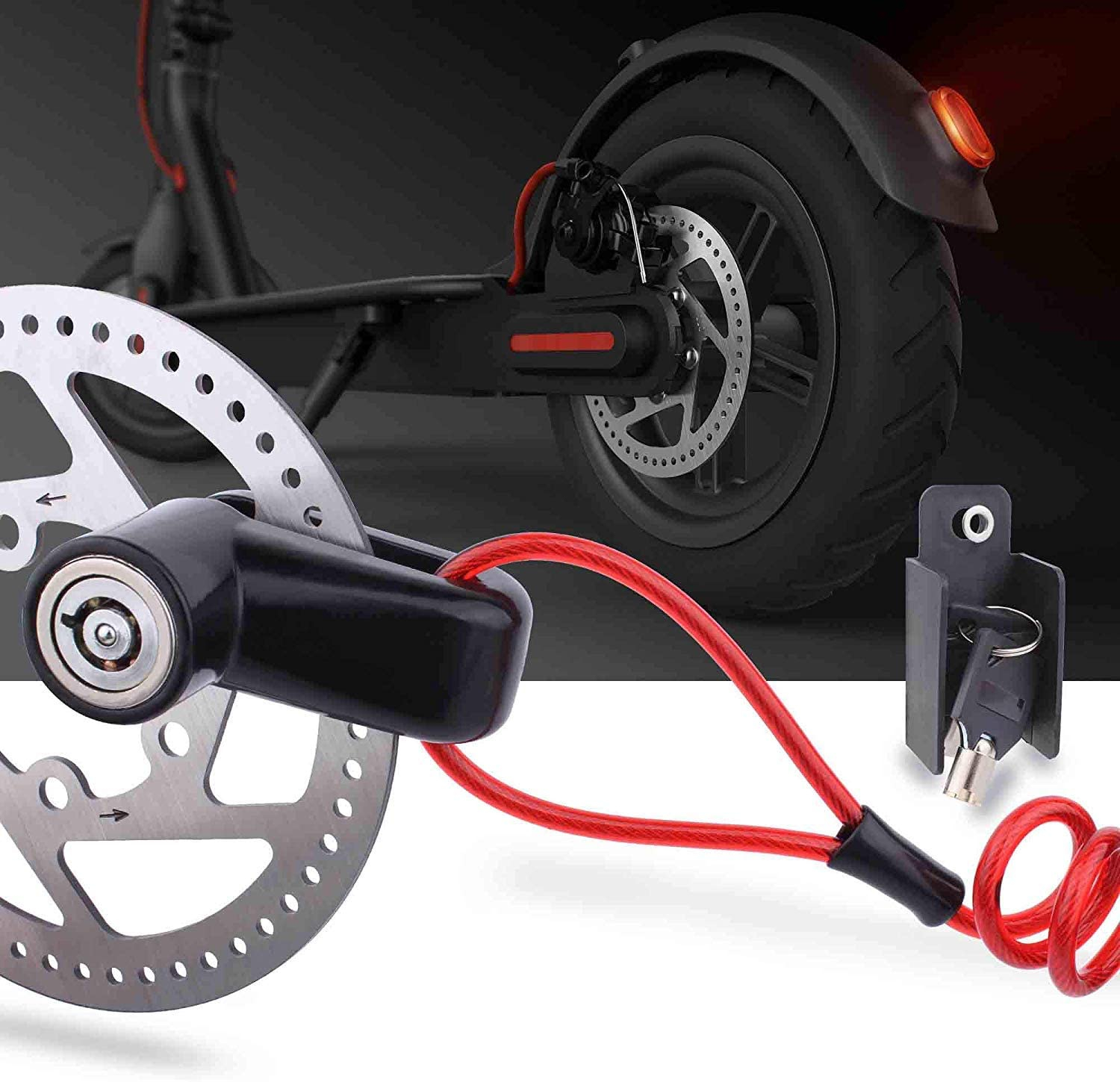 Fahrradschloss Velo Anti-Diebstahl Motorrad Scheibenbremsen Sicherung   2 Schlüssel - Schwarz / Rot