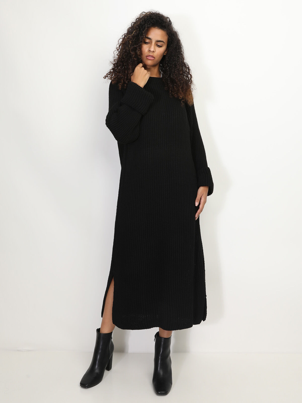Robe à manches évasées et fentes- Noir