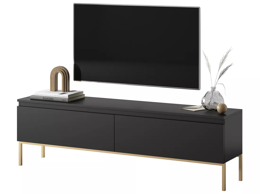 Meuble TV - 150 cm - noir avec pieds dorés - BEMMI