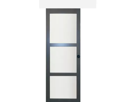 Porte Coulissante Blakeria Vitrée Ral7016 H204 X L93 + Rail Alu Bandeau Blanc Et 2 Coquilles Noir Gd Menuiseries