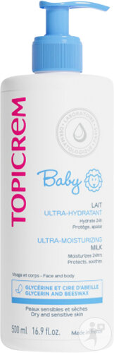 Topicrem Bébé Mon 1er Lait Ultra-Hydratant Peaux Sensibles Et Sèches Flacon Pompe 500ml