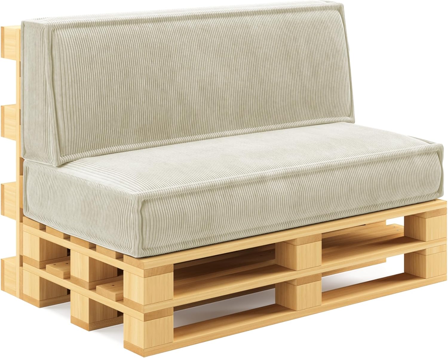 chilly pilley® Elegante Palettenkissen aus Cord – Hochwertiges Sitz- & Rückenkissen Set mit modernem Design, Sitzpolster mit Schaumstoffkern & Rückenkissen (2er Set, Creme)