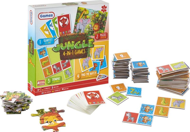 Grafix - 4-in-1 Spel - Kwartet, Domino, Memory, Puzzel - Eenhoorn Illustraties