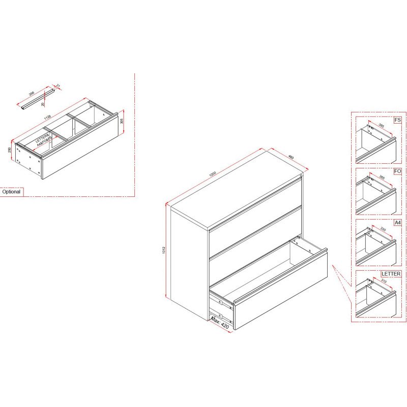 Crédence monobloc Pro G. 3 tiroirs L 120 cm