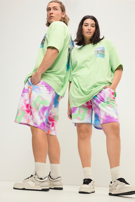 Sweat-Bermuda, Wide Legs, Colorprint, Elastikbund, Unisex