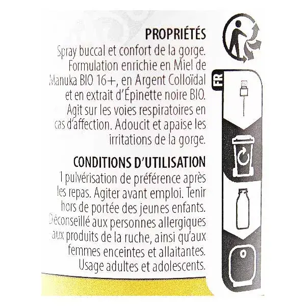 Spray para garganta com mel de Manuka e prata coloidal orgânica 50ml