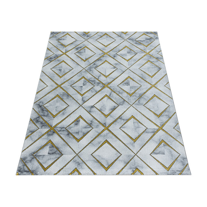 Modern vloerkleed - Marble Square Grijs/Goud | Topper