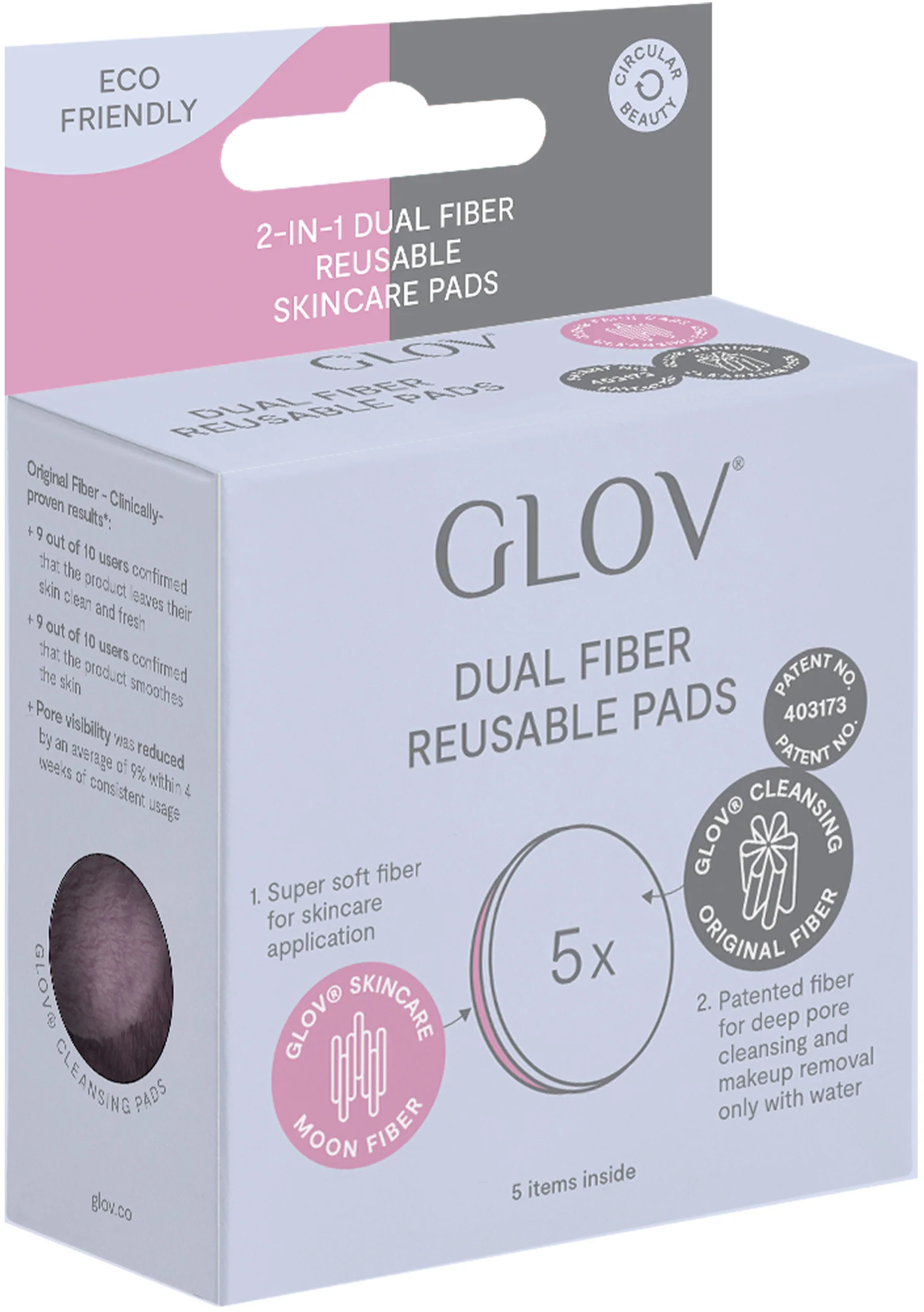 GLOV  2-In-1 Dual Fiber Reusable Skincare Pads, Pink (5 Stk)