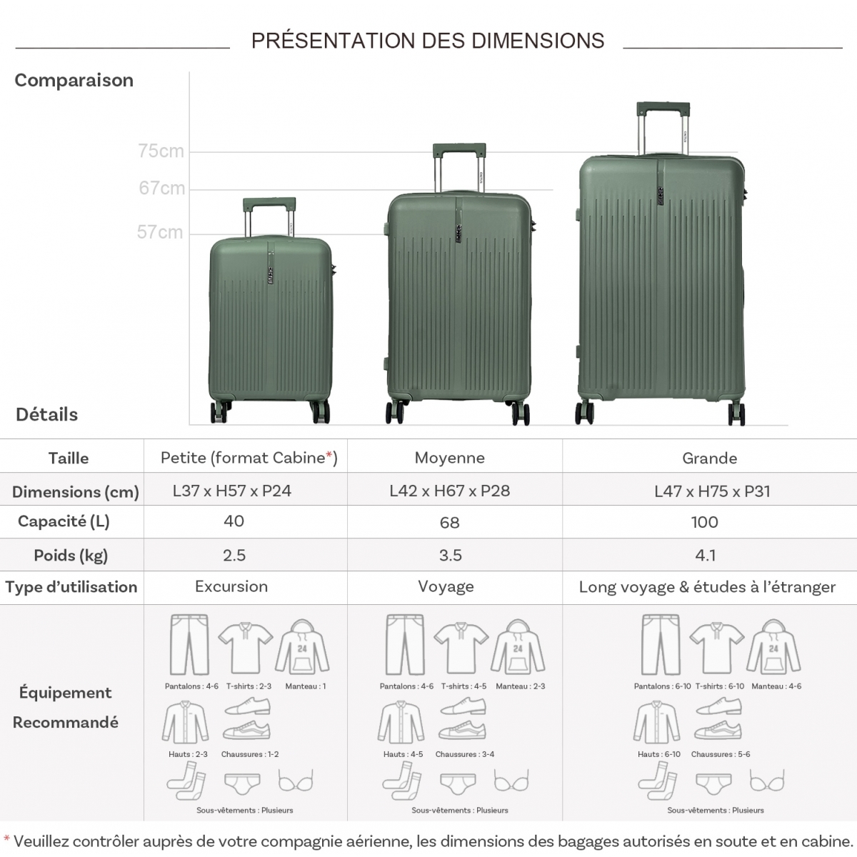 Cactus Lot de 3 valises rigides dont une valise cabine Cactus TSA PETE