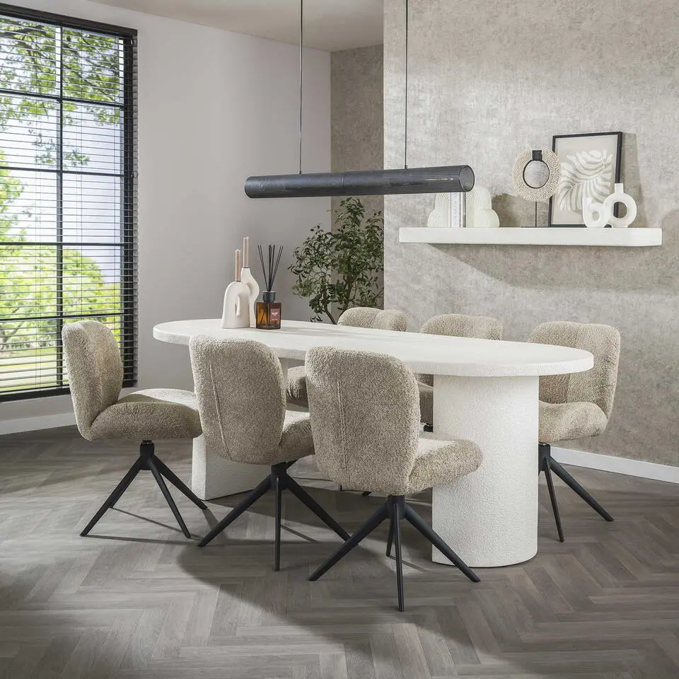 Eettafel Ovaal - Wit Marmer Composiet - 215x90x77cm - Arch Stone