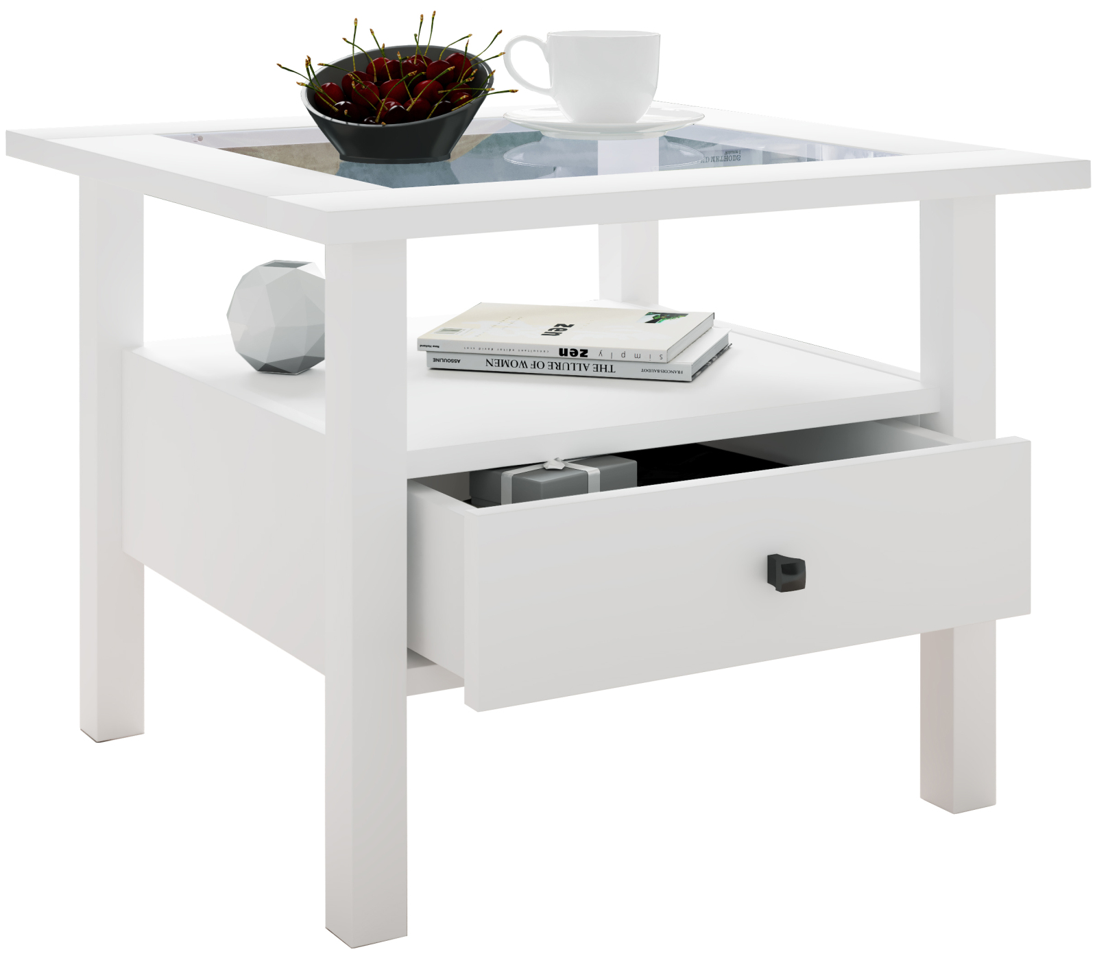 Couchtisch LINGIS M - weiß - Glasplatte