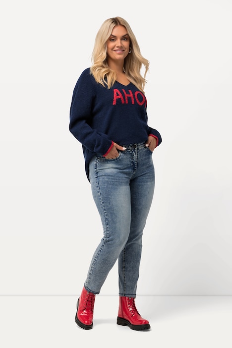 Jeans Sarah, offener Saum, schmales Bein, High Waist
