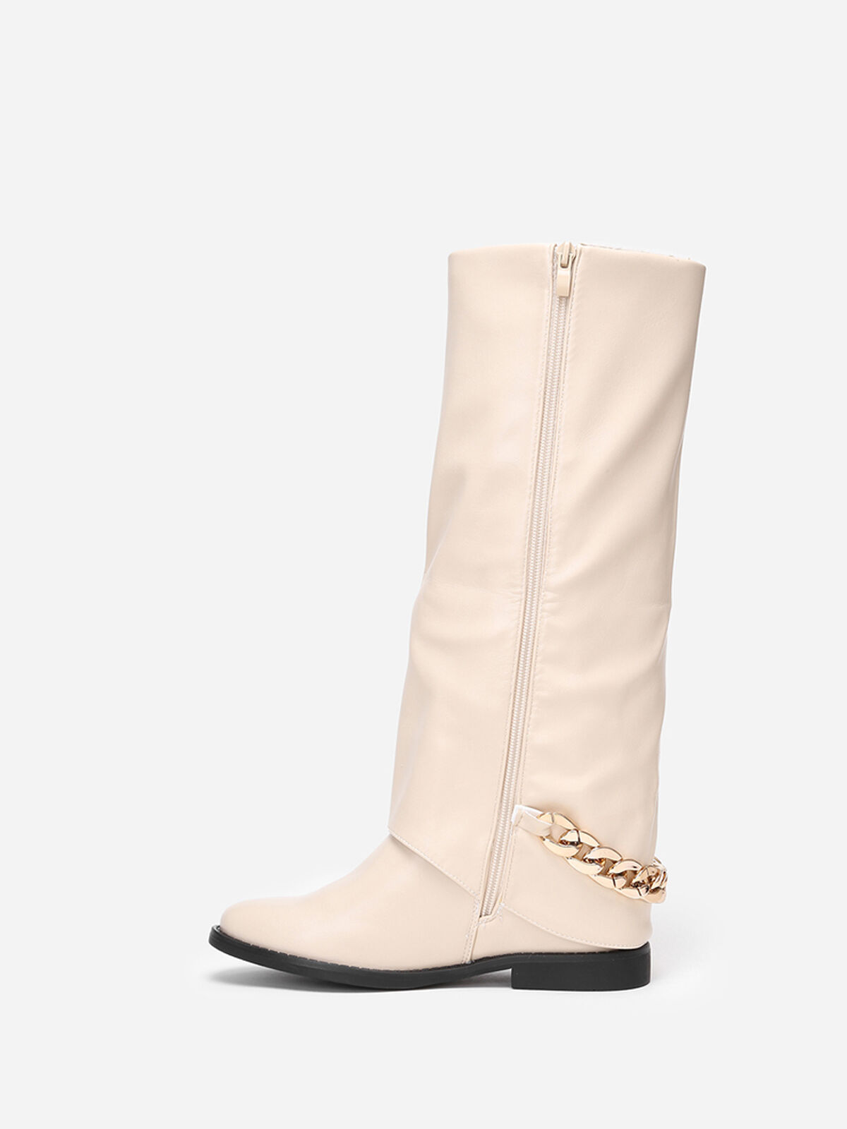 Bottes à revers avec chaîne- Beige