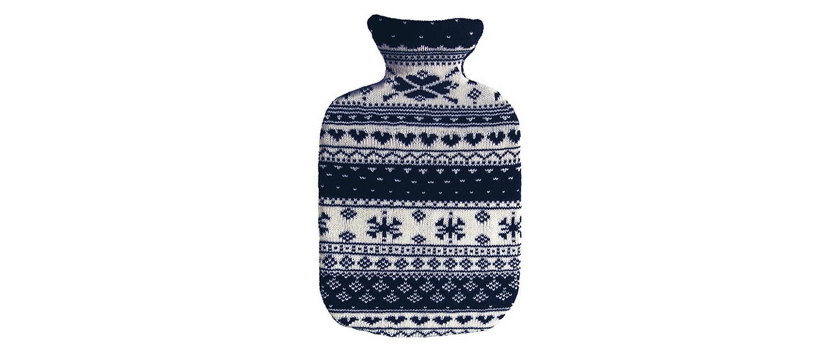 2 L Strickbezug Norweger blauWärmespendende Bettflasche