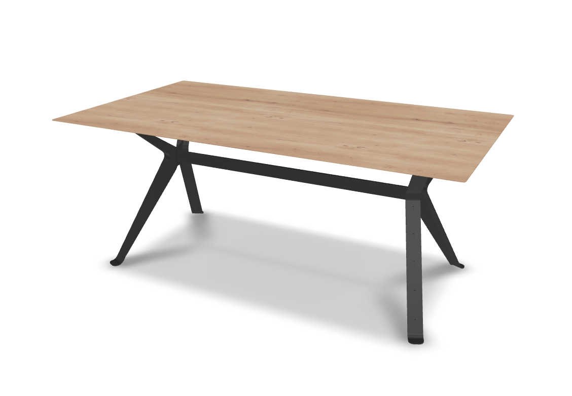 They & Me eettafel Chat recht met afgeronde hoeken - eikenrustiek bianco olie - onderstel TM100 antraciet 180 x 100 x 75 | Eiken Rustiek Bianco Olie | Verjongde Rand | Frame TM100 Antraciet