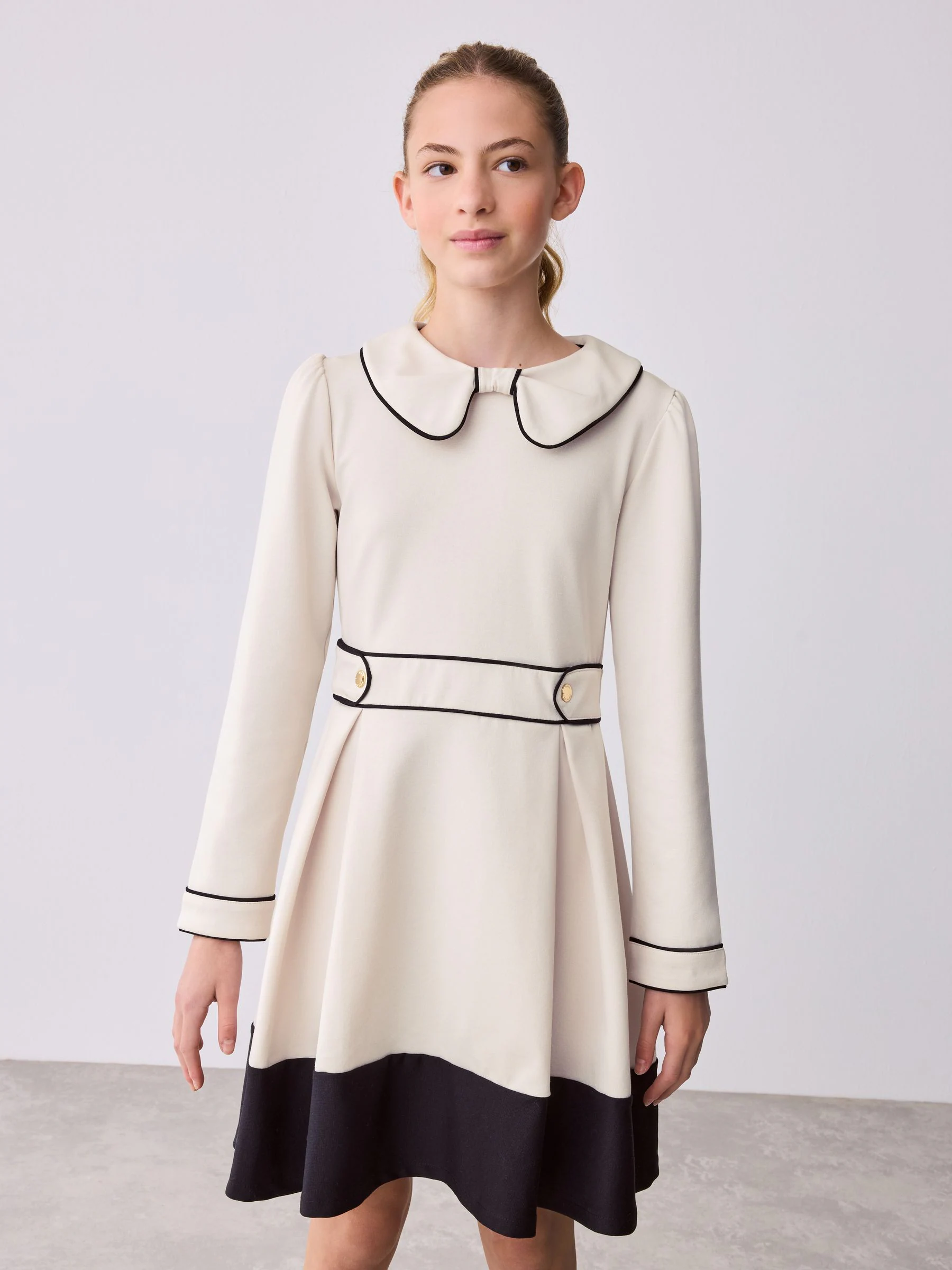 Crème - Baker by Ted Baker Bow Collar Pleated Ponte Dress