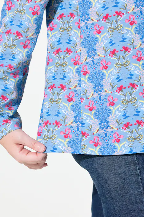 Shirtrolli, floraler Druck, Rollkragen, Langarm, graublau