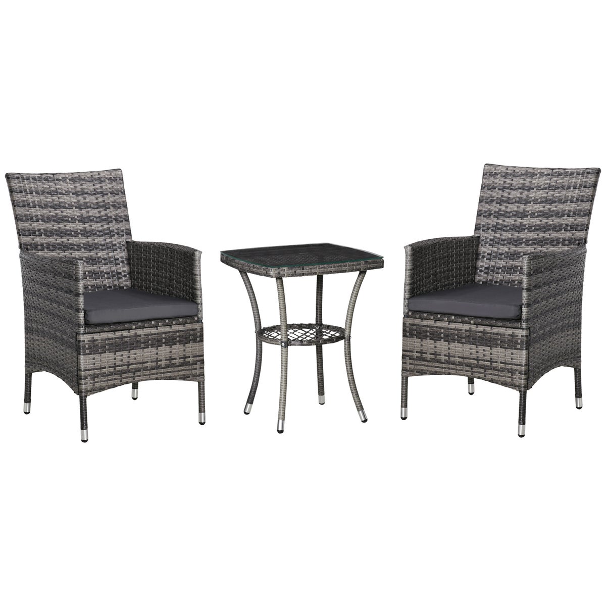 Outsunny 3-delige tuinset, B60 x D58,5 x H89,5 cm, metaal, PE-rotan, polyester, schuim, grijs