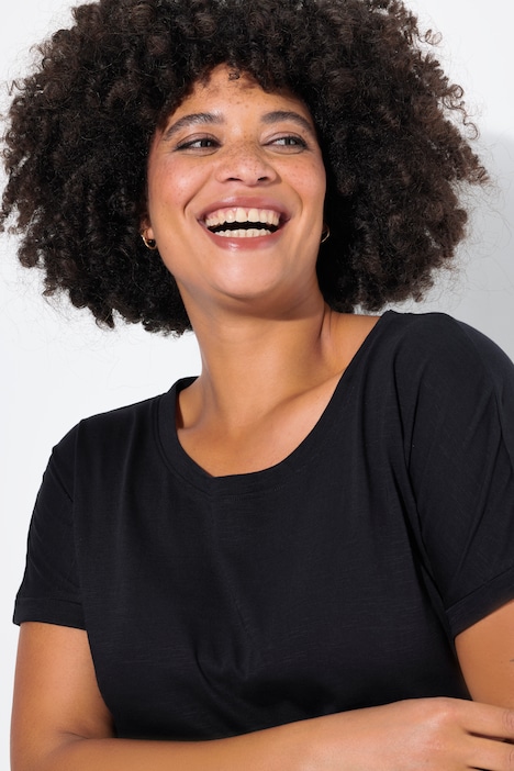 Jersey-Maxikleid, Rundhals, Halbarm, Seitenschlitze