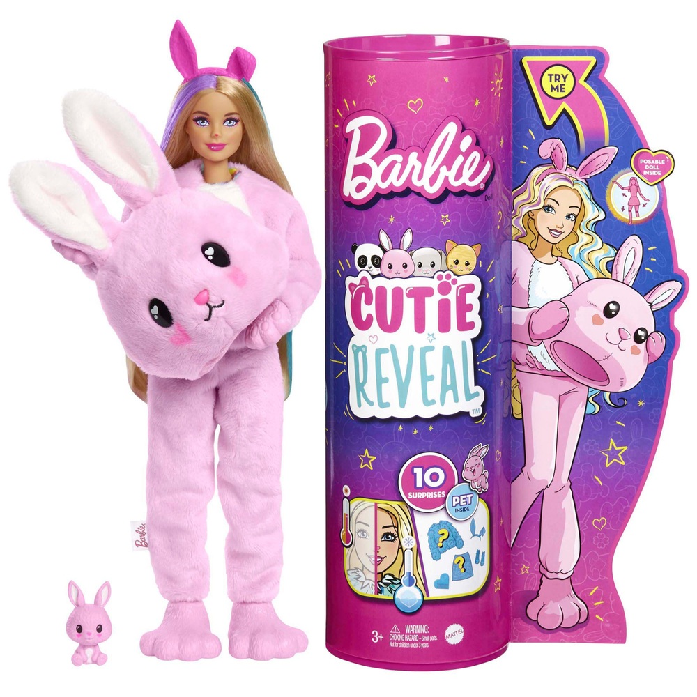 Barbie Cutie Reveal Puppe mit Hasen-Plüschkostüm und 10 Überraschungen