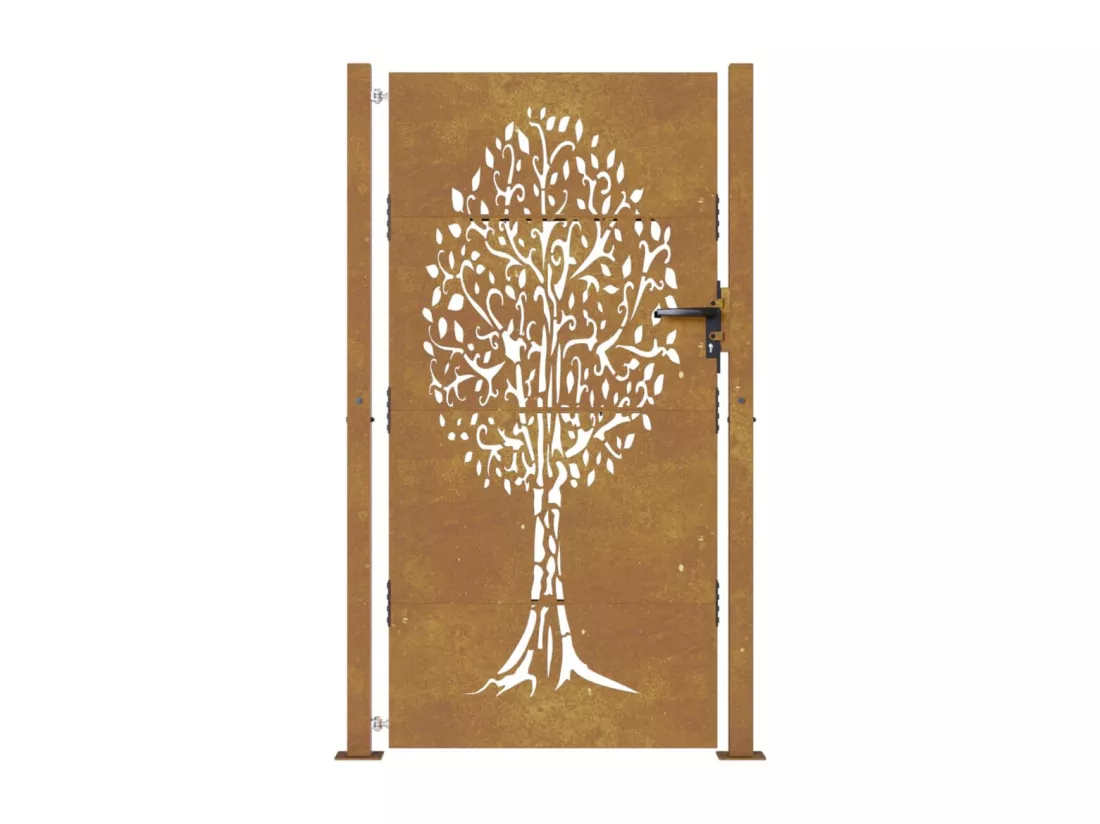 Portail de jardin 105x205 cm acier corten conception de l'arbre