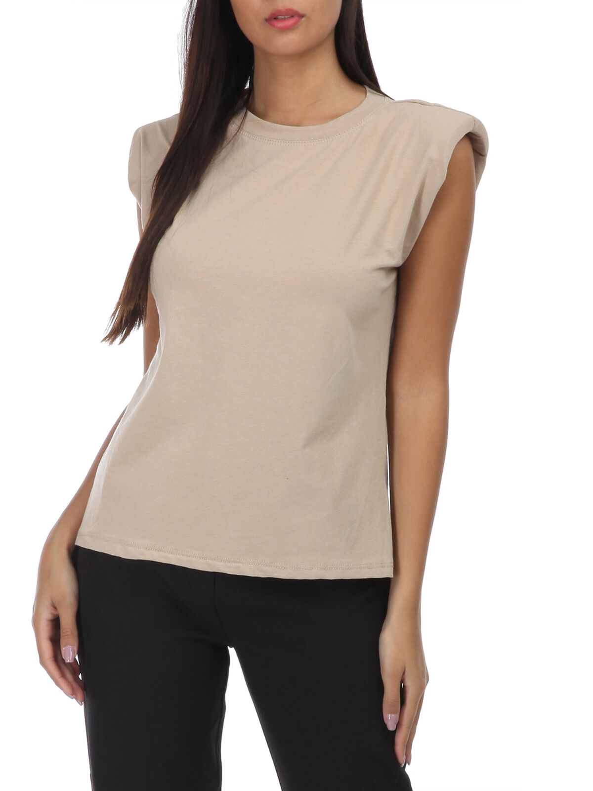 Top sans manches à épaulettes- Beige