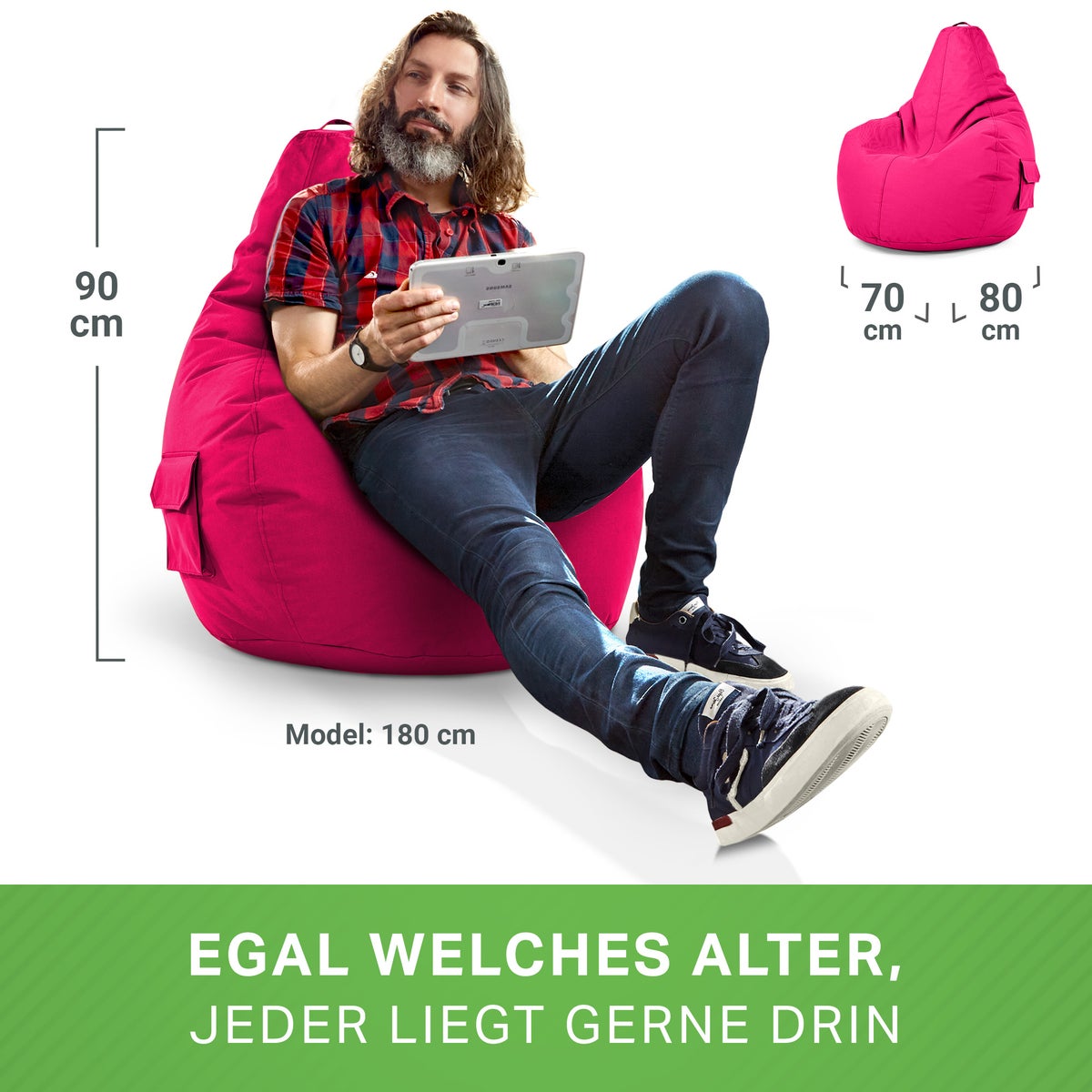 Green Bean Zitzak met rugleuning 80x70x90cm - Gaming stoel met 230L vulling, knuffelzacht, wasbaar - Zitzak vloerkussen, loungestoel, voetenbank, relaxstoel, gamer gaming stoel, roze