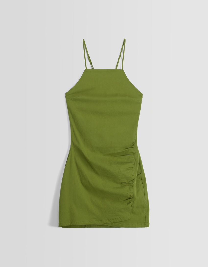 Vestido curto frente única em mistura de algodão