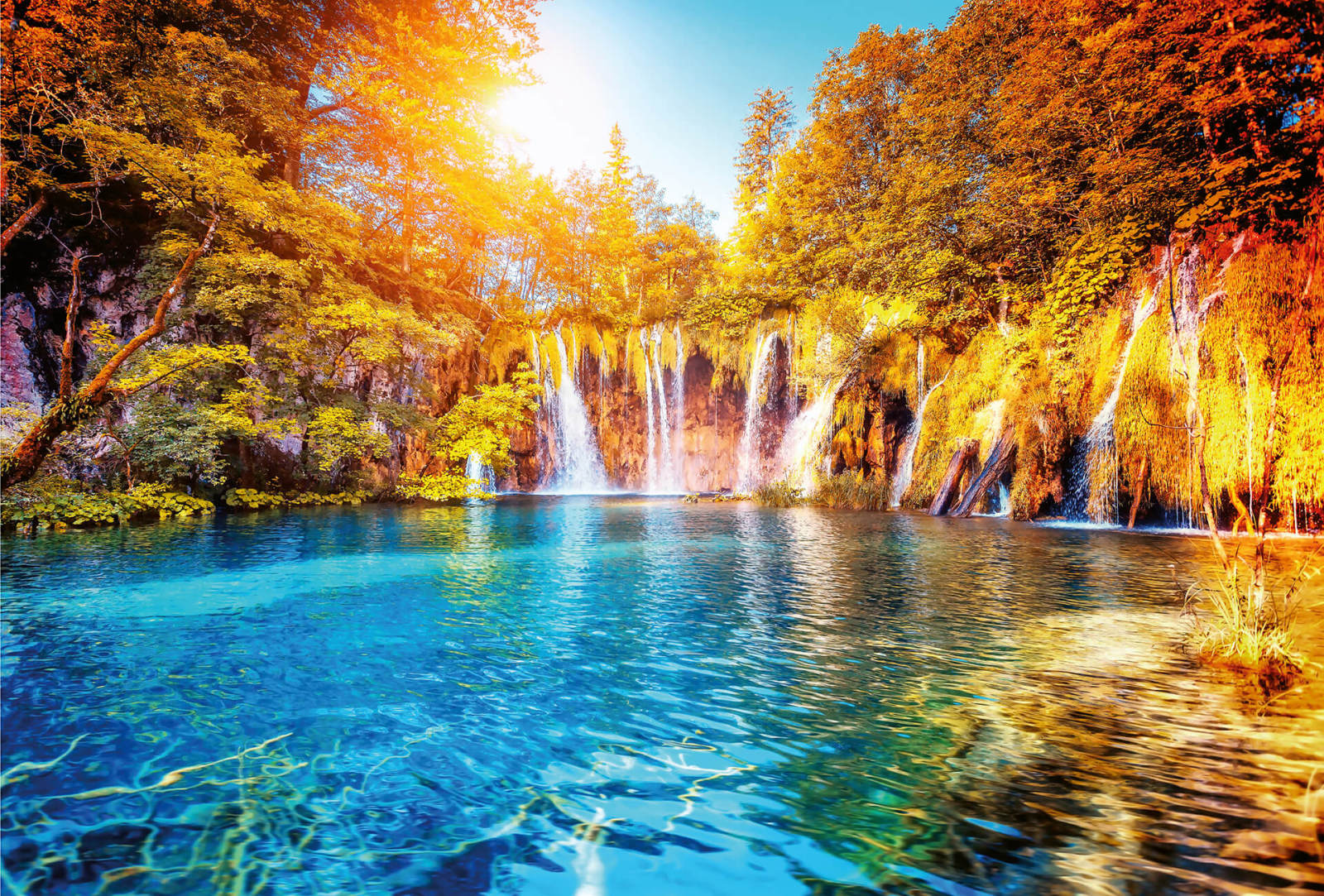 Fototapete DESIGNWALLS 2.0 - orange-gelb - Wasserfall - 2,6 Meter