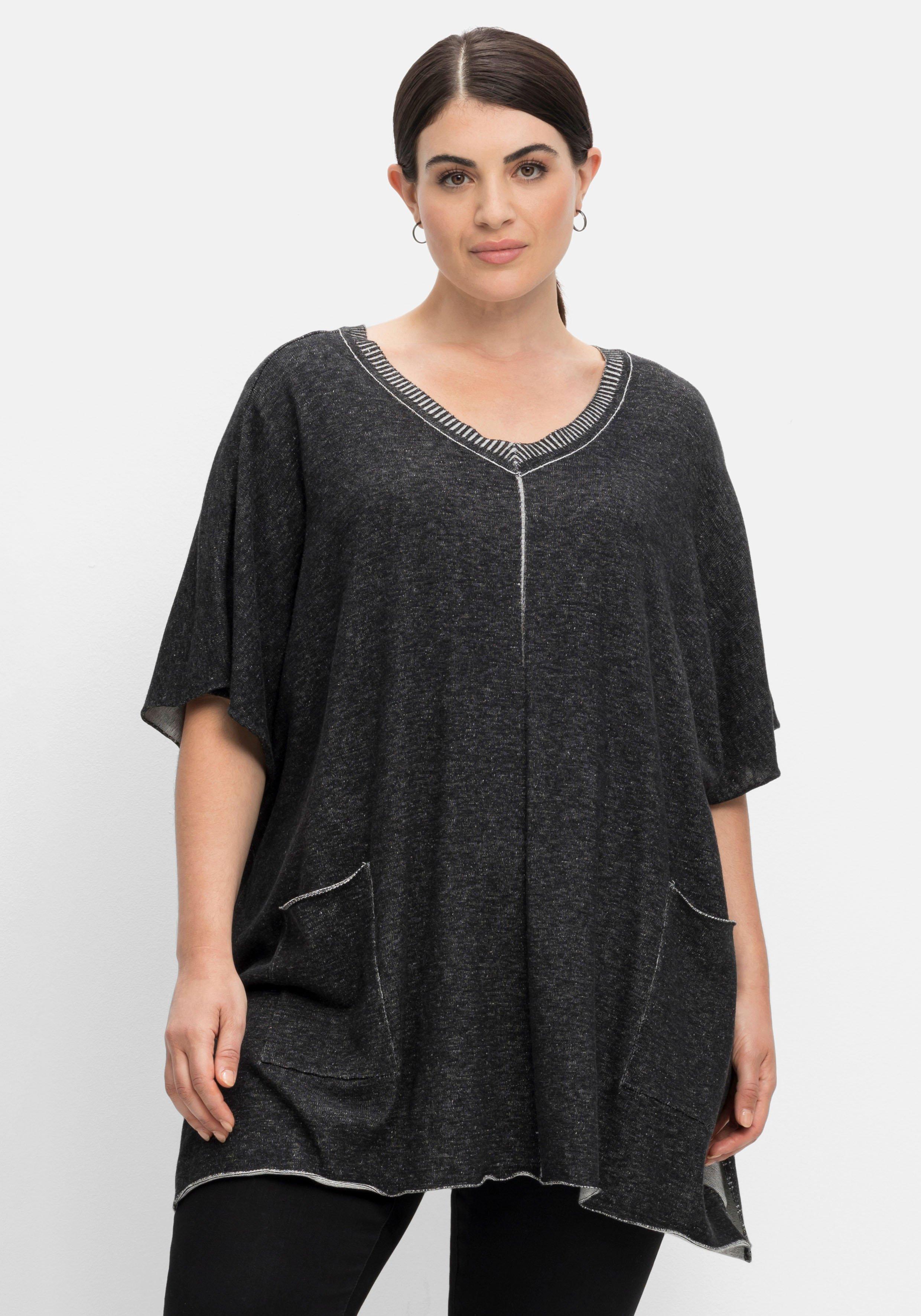 Kurzarmpullover mit V-Ausschnitt und Taschen