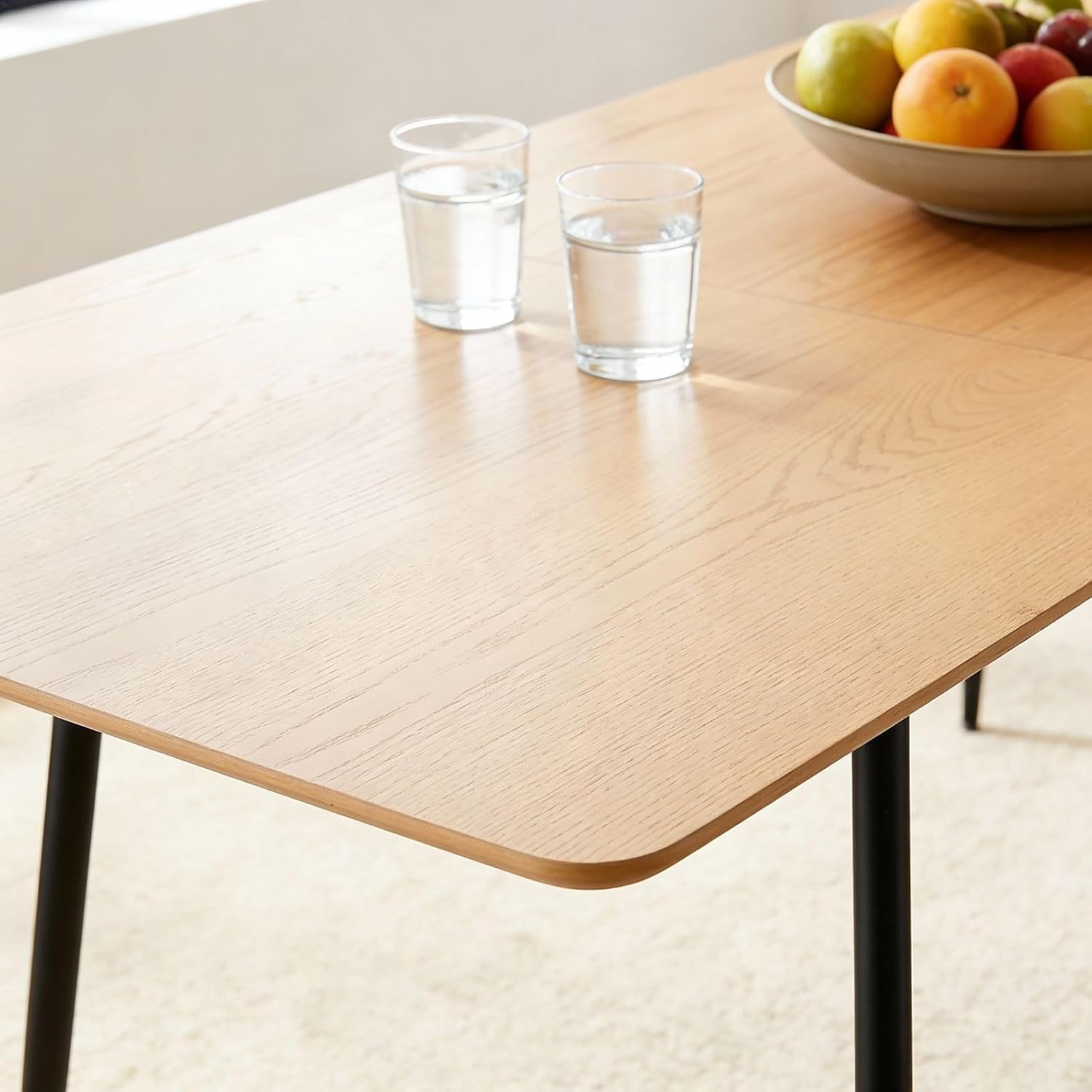 Esstisch ORSA ausziehbar 160-200 x 80 cm, Eiche Finish - Esszimmertisch rechteckig, Küchentisch mit Butterfly-Einlegeplatte, moderner Esstisch für Essbereich, Metallgestell schwarz pulverbeschichtet