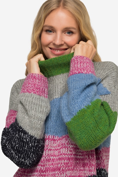 Rollkragen-Pullover, Colorblocking