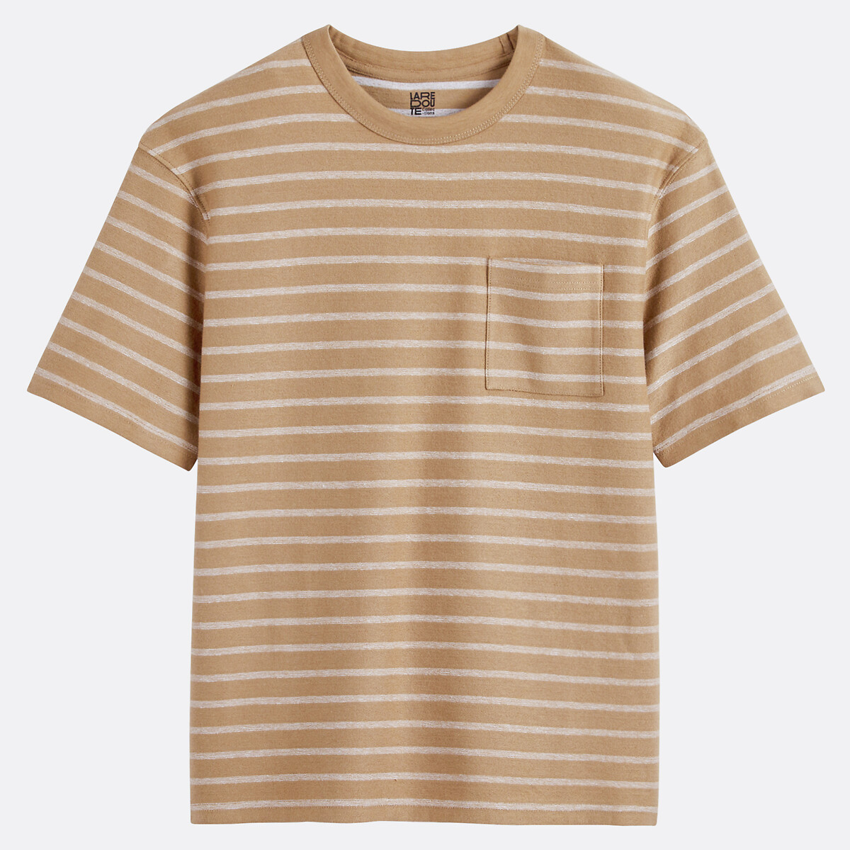 COLEÇÃO LA REDOUTE<br>Camiseta de gola redonda e manga curta com listras azul-marinho