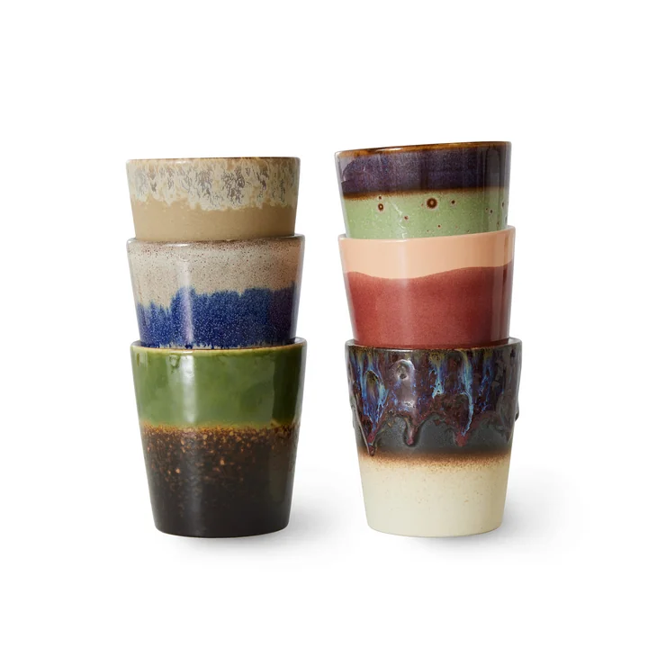 HKliving - 70's Kaffeebecher, 180 ml, grounding (6er-Set)