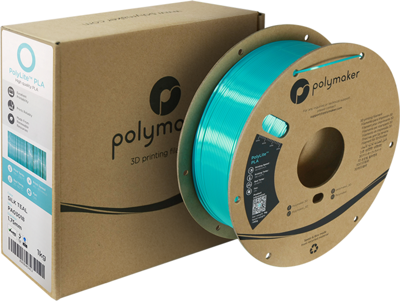 Polymaker  PolyLite Silk PLA Teal, 1,75 mm / 1000 g    Glänzendes Seidenfilament
