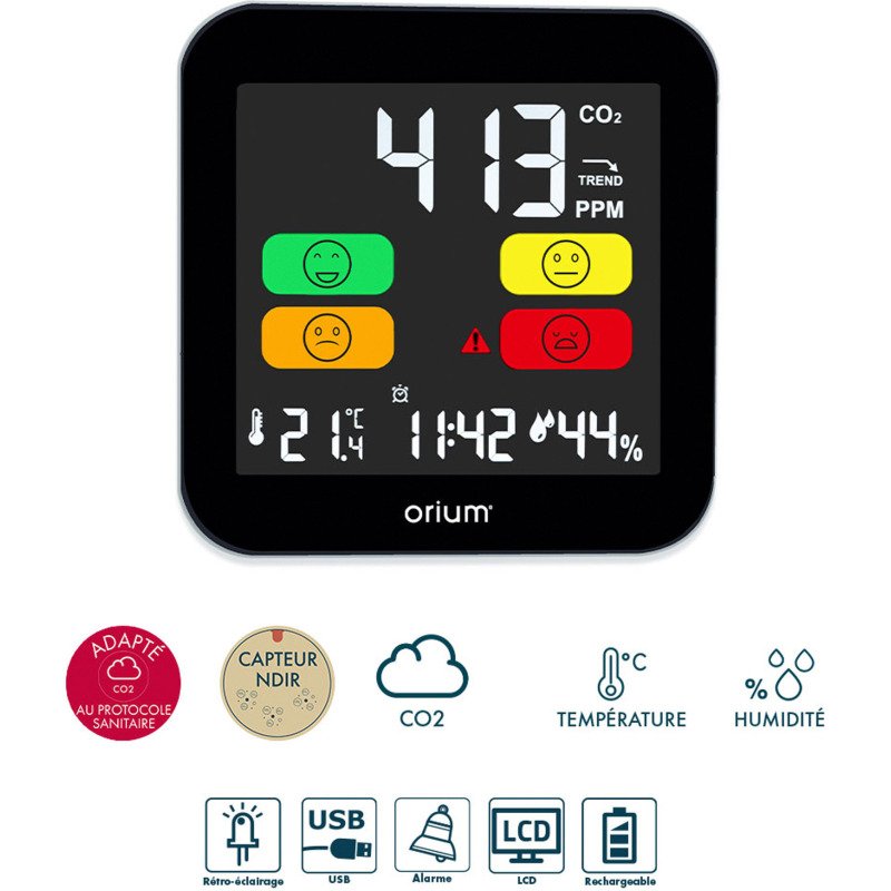 Détecteur de co2 Moniteur de la qualité de l'air Quaelis 14 - Adapté au protocole sanitaire