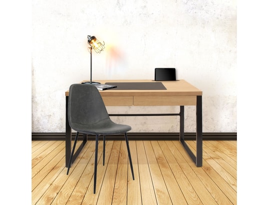 THE HOME DECO FACTORY - Bureau en métal et bois Industriel - L. 100 x H. 74 cm - Noi...